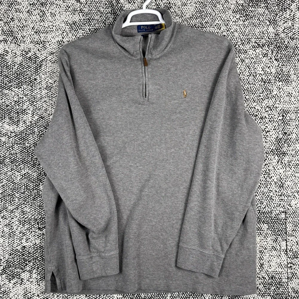 Polo Ralph‎ Lauren Estate Rib Mens XXL 1/4 Zip Gray Pullover Tri-Color Pony LS